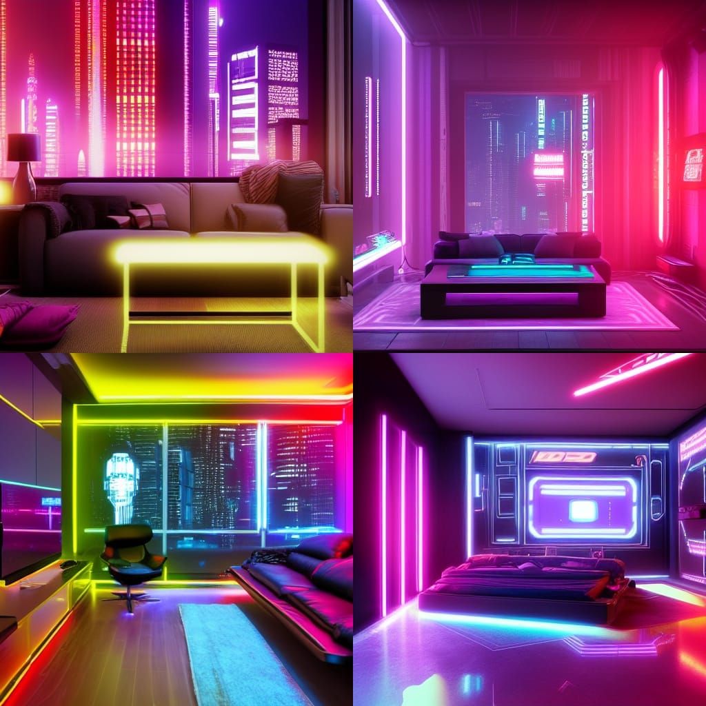 Cyberpunk Apartment Interior with Neon Lighting