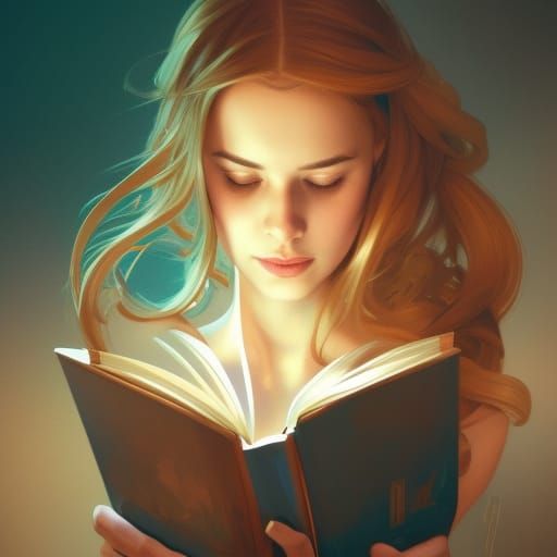 Girl Reading Book Portrait with Cartoon Posters