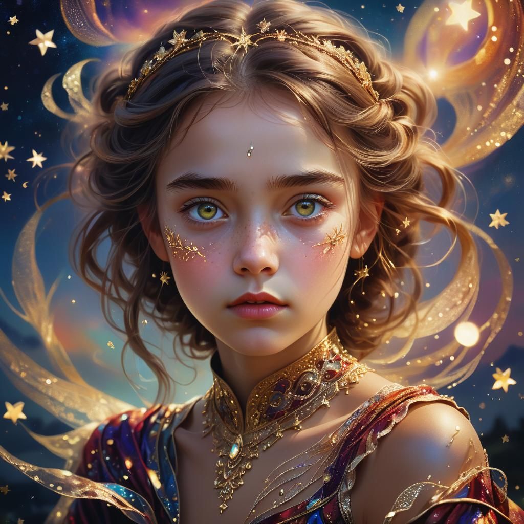 Enchanting Portrait with Iridescent Fabrics in Fantasy Style