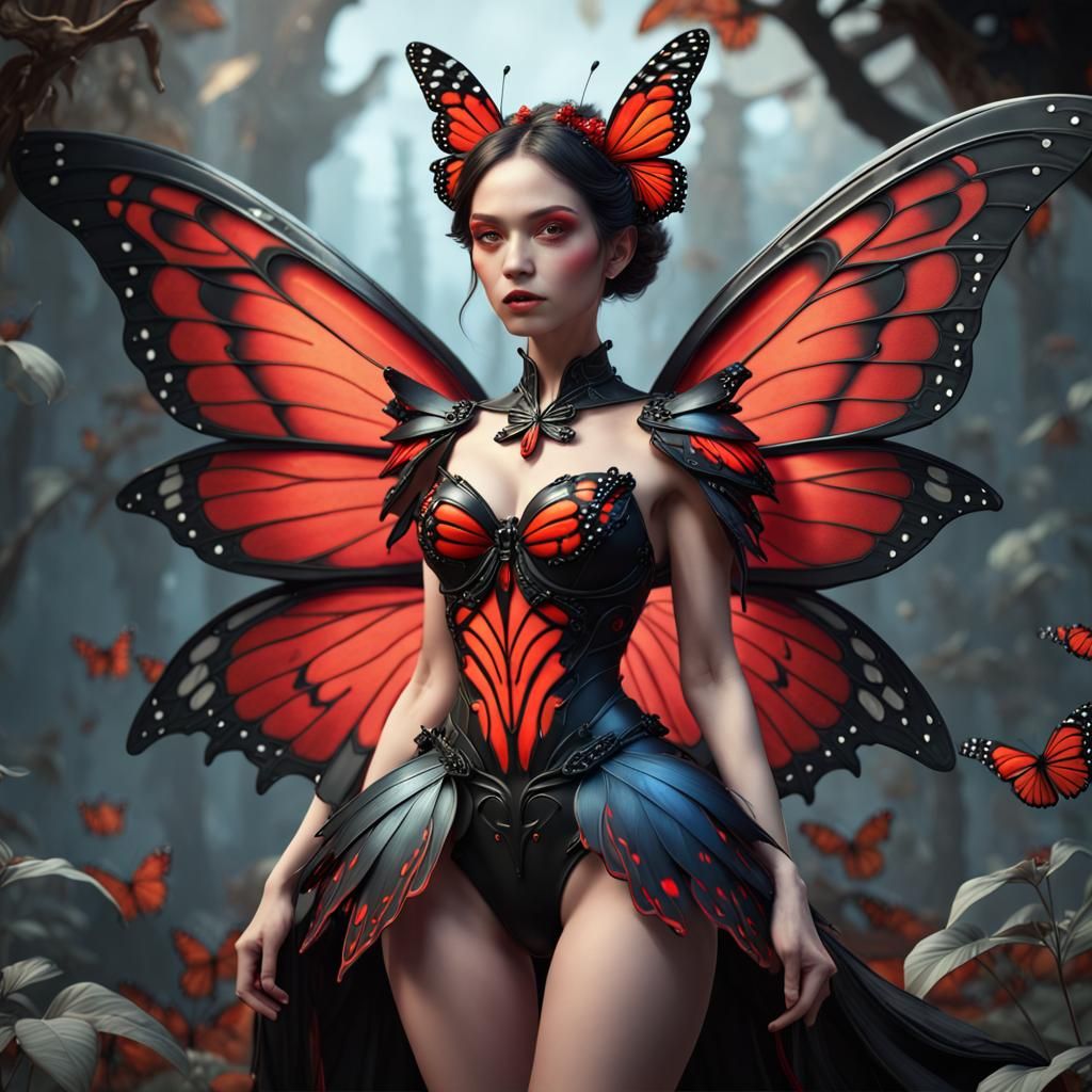 Porcelain Fairy with Monarch Wings: Fantasy Art