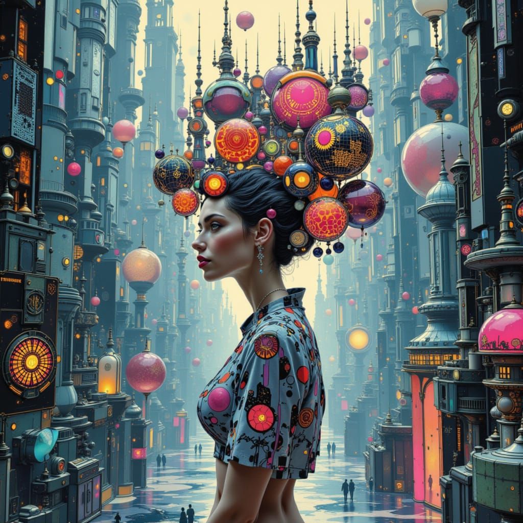 Surreal Woman in High-Tech Fantasyland