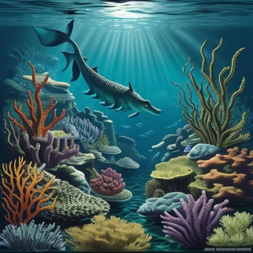 Loch Ness Monster in Underwater Scene