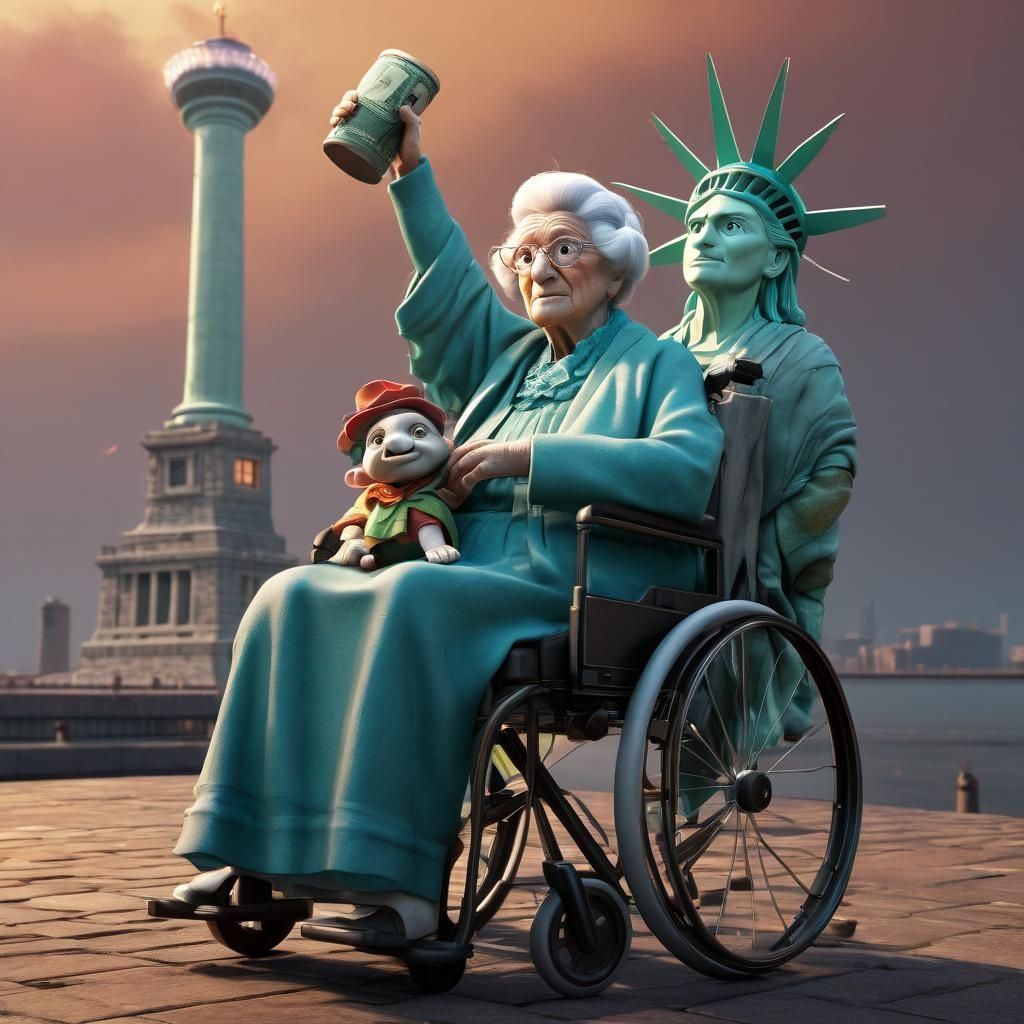 Statue of Liberty Old Woman Puppet Show: Pixar Style