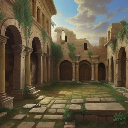 Ancient Roman Dwellings in Painterly Concept Art Style