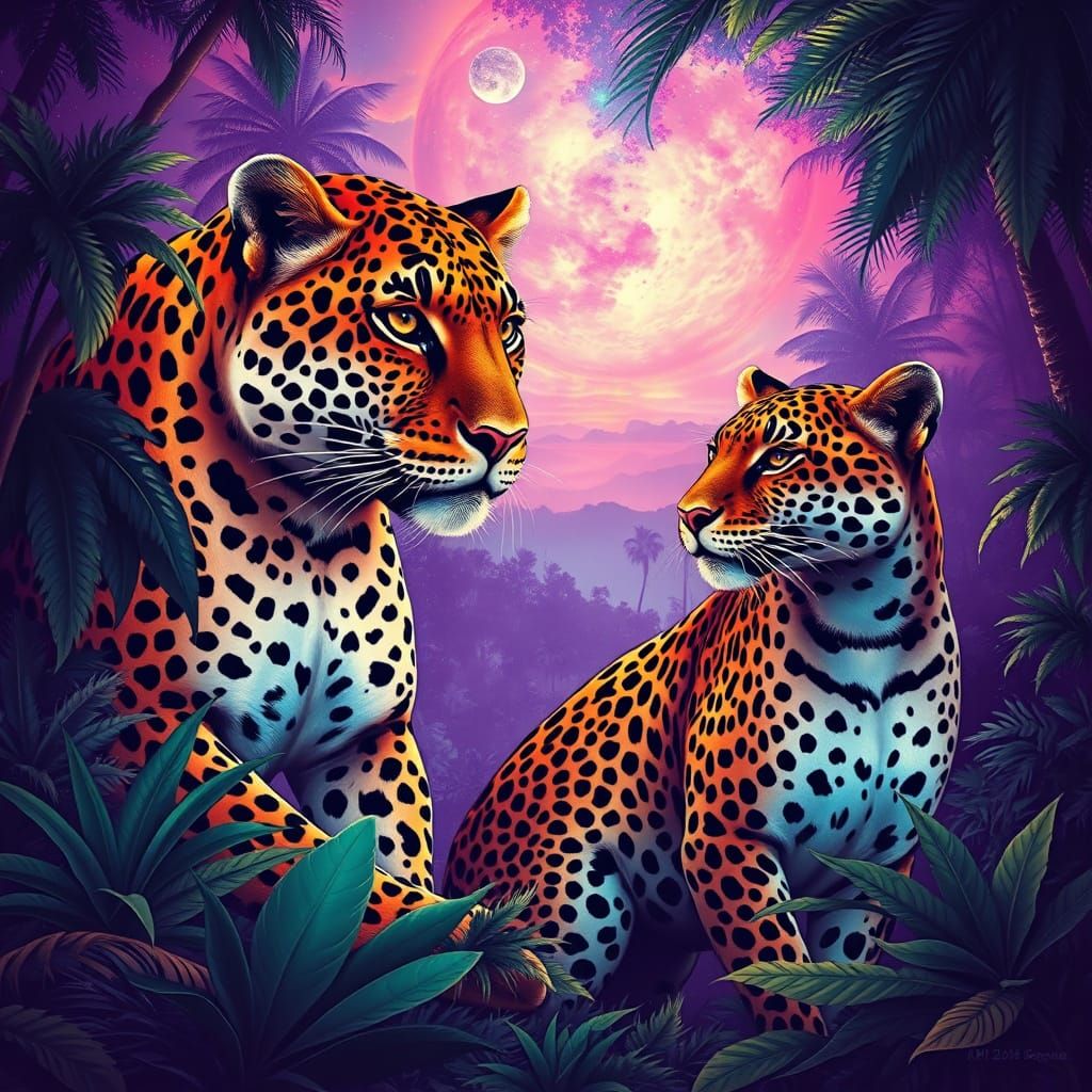 Hyperrealistic Tropical Jungle Night Scene with Majestic Leo...