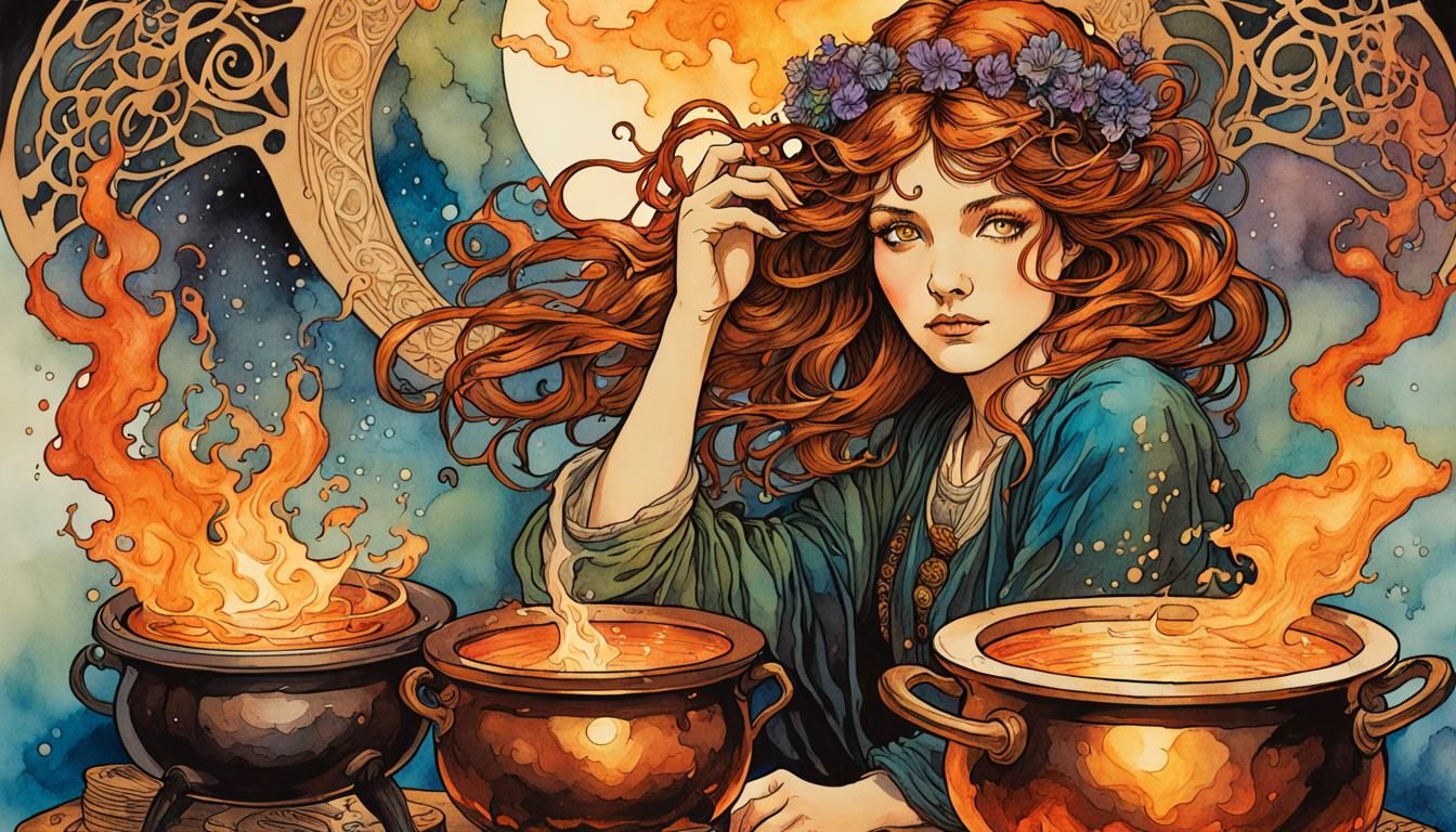 Sorcerer Brews Potion: Alcohol Ink Art Nouveau