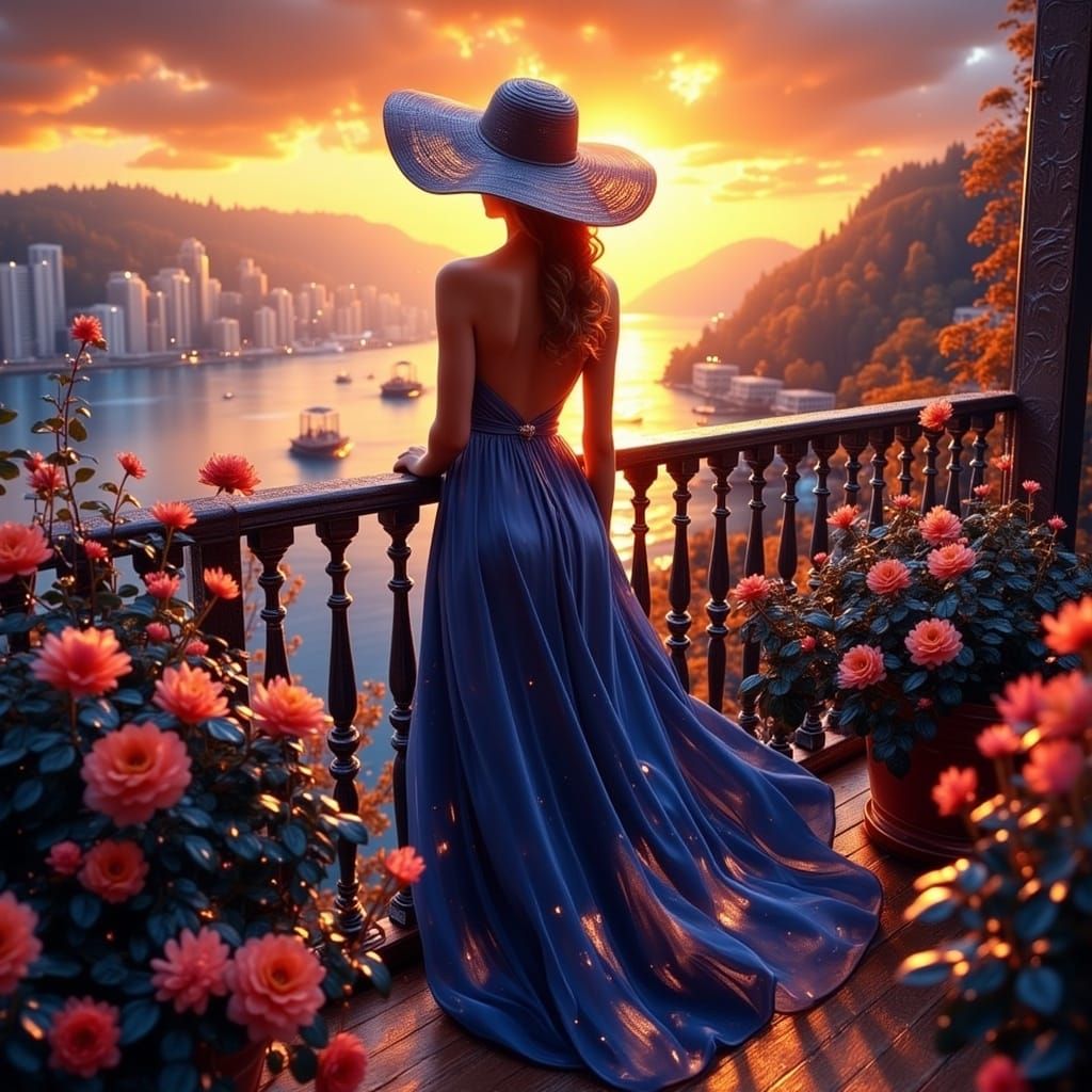 Ethereal Sunset on a Balcony Over the Harbor in Duotone