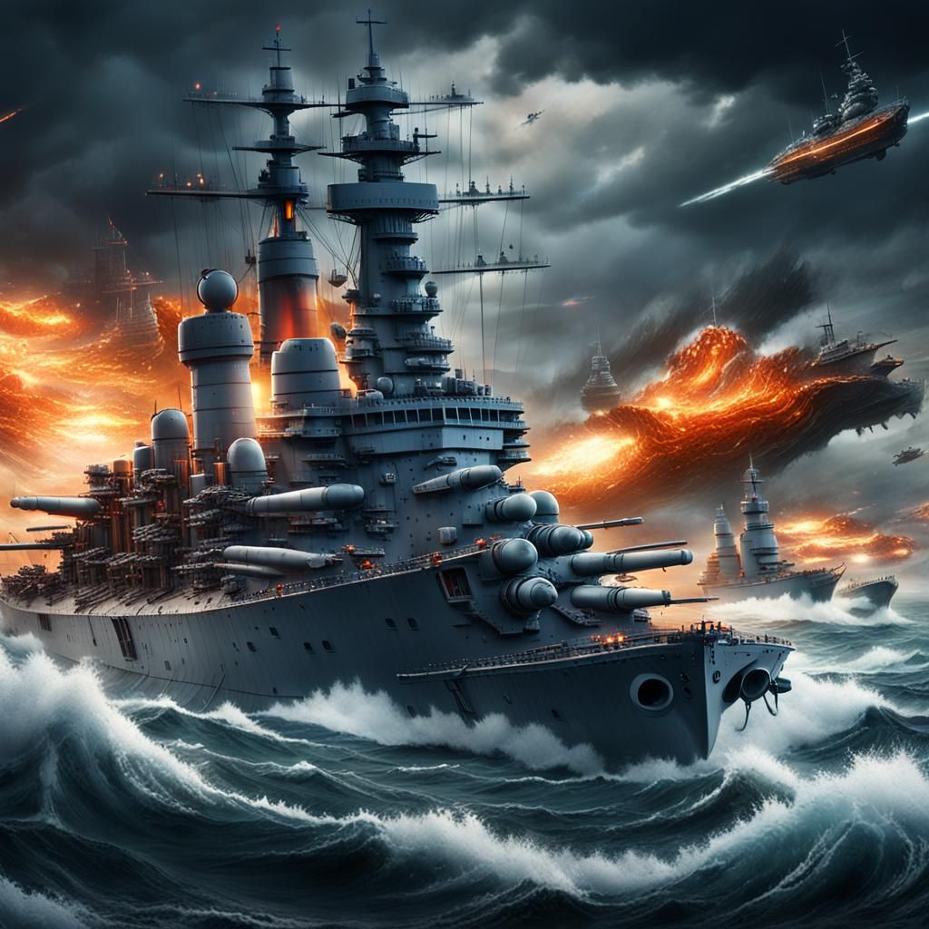 German Battleship vs American Carrier in Sci-Fi Battle
