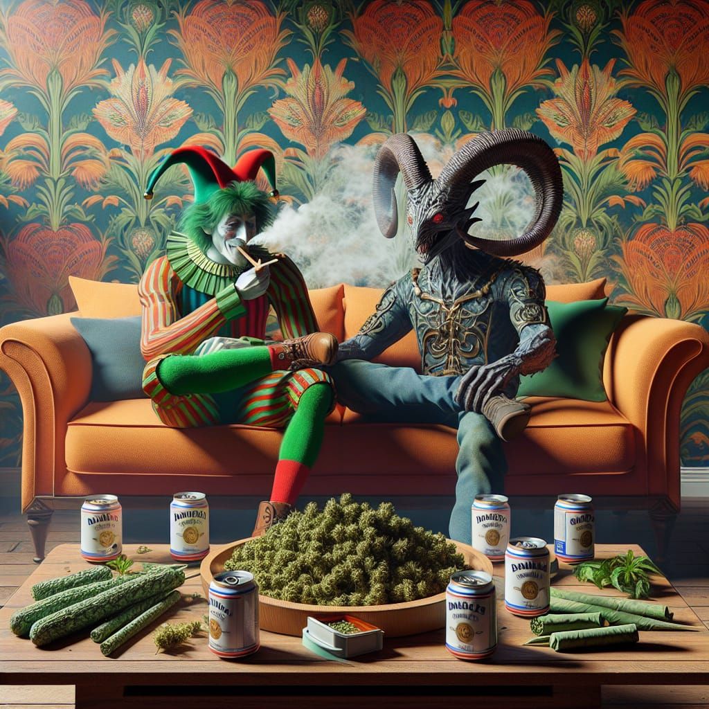 Jester and Medusa Smoke on Couch in 3D