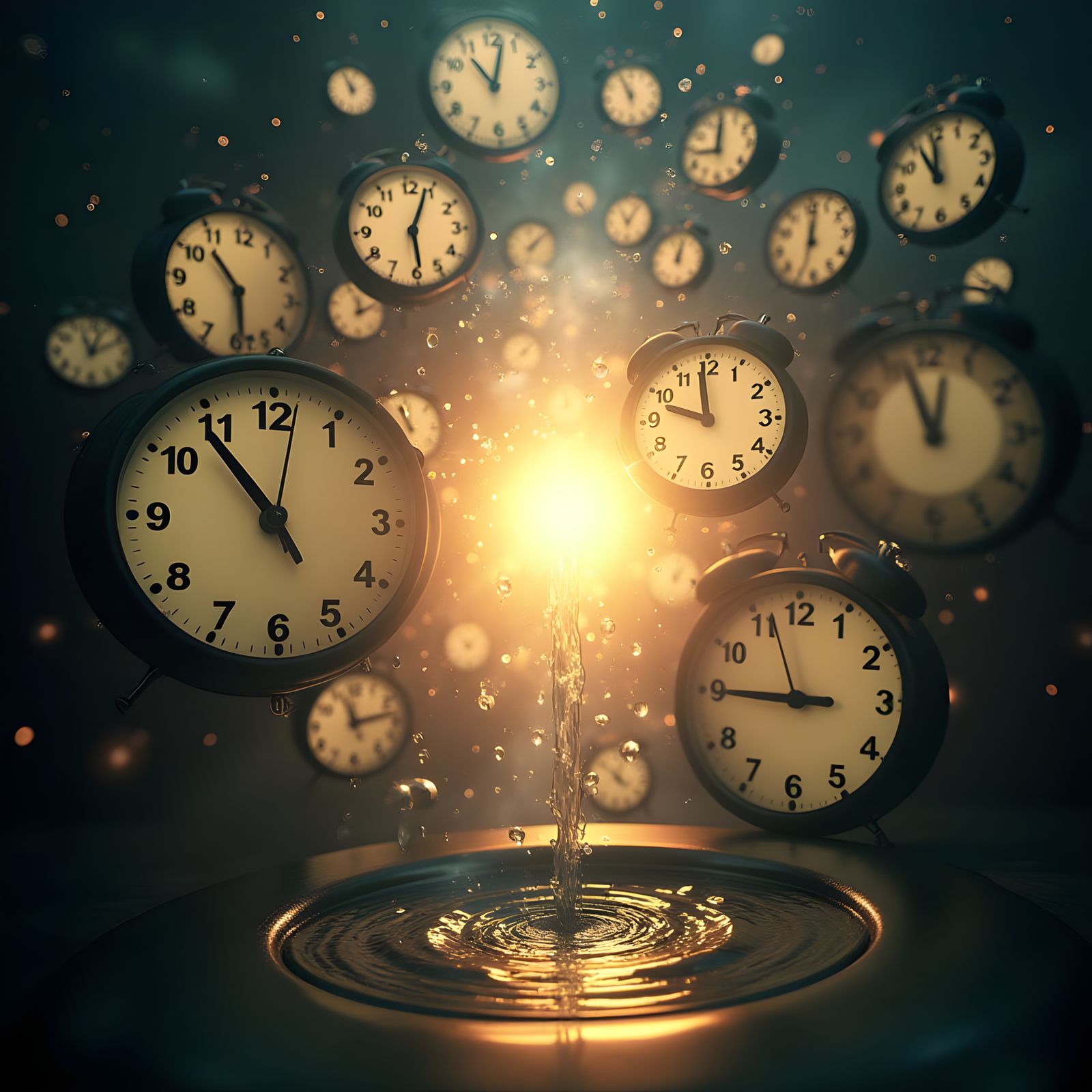 Surreal Analog Clock Surrounded by Time Elements