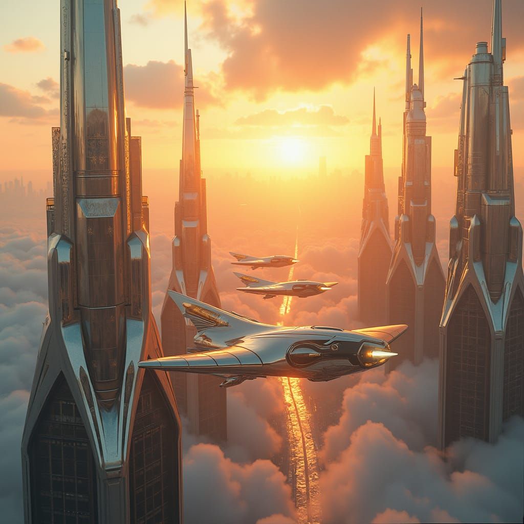 Golden Futuristic Cityscape Under Binary Sunset