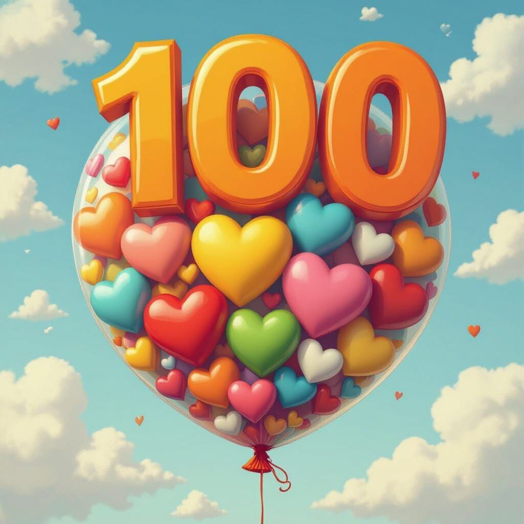 Colorful Balloon with Hearts in Pop Surrealist Style