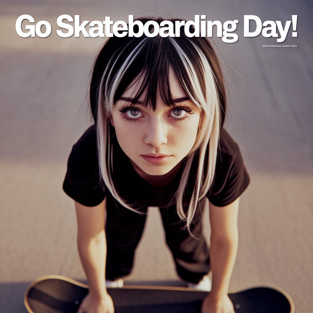 Emo Girl on Skateboard with Magazine Cover