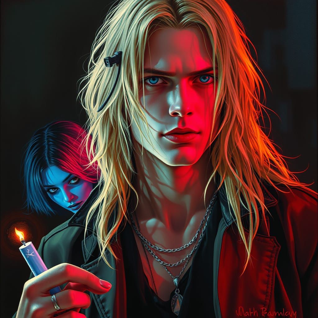 Vampire Portrait with Baroque Clothing in Dark Matte Paintin...