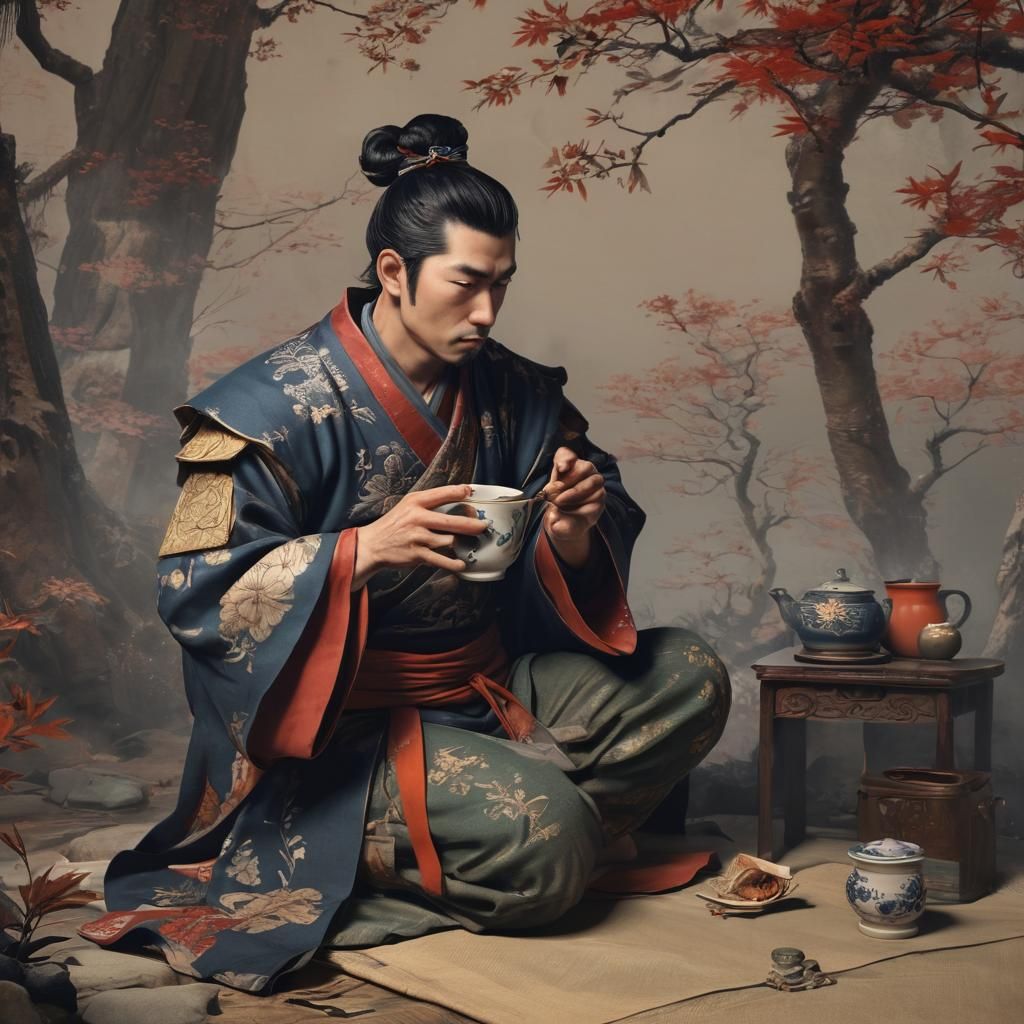 Ukiyo-e Warrior Pauses for Tea