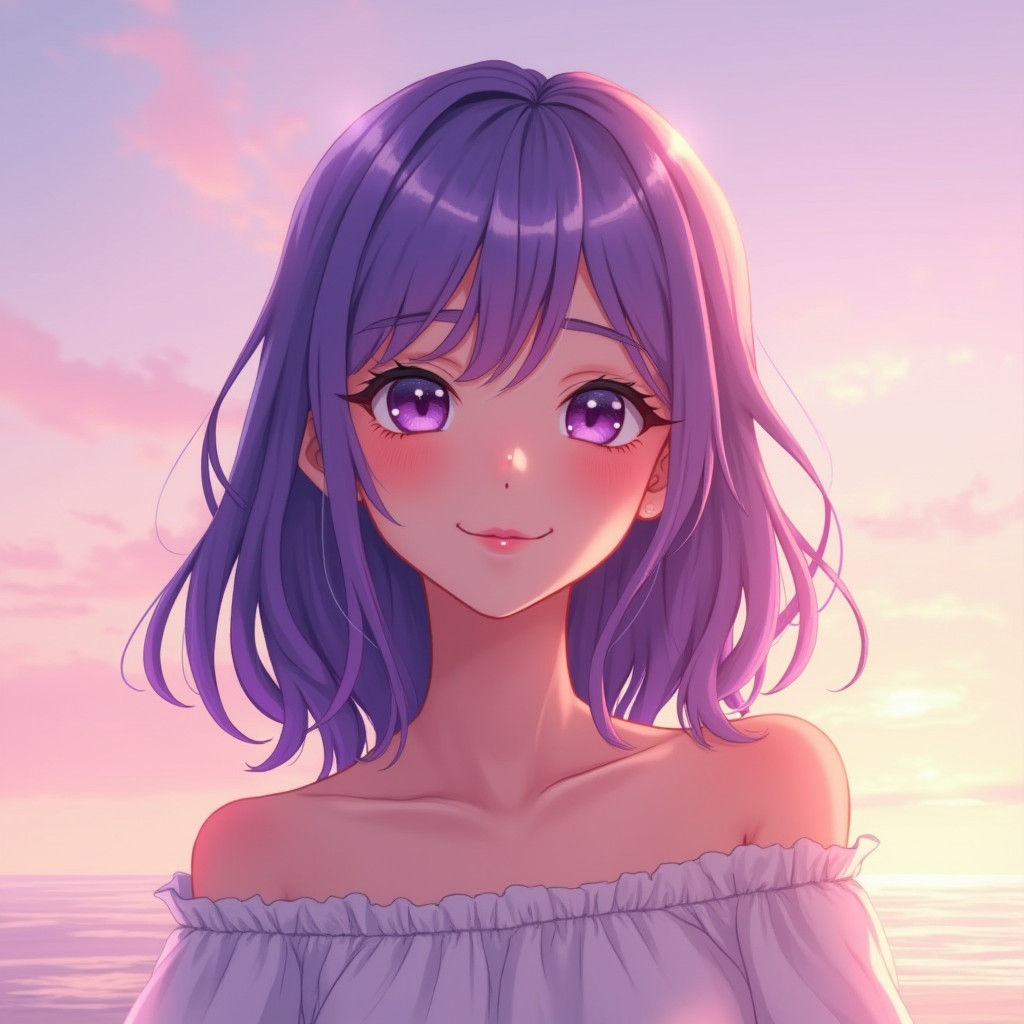 Smiling Woman with Purple Hair in Digital Painting Style