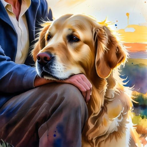 Golden Retriever Sits Faithfully in Warm Sunset Light