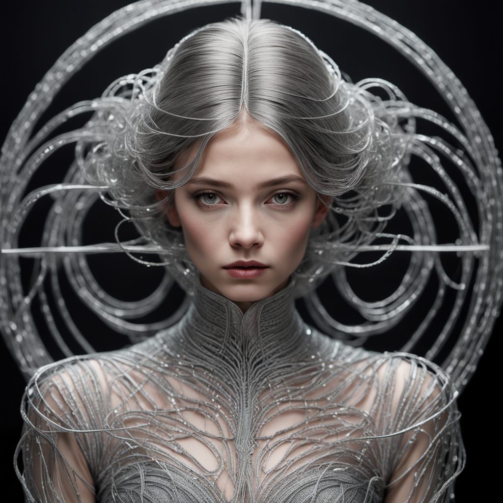 Art Nouveau Wire Sculpture: Ethereal Woman Portrait