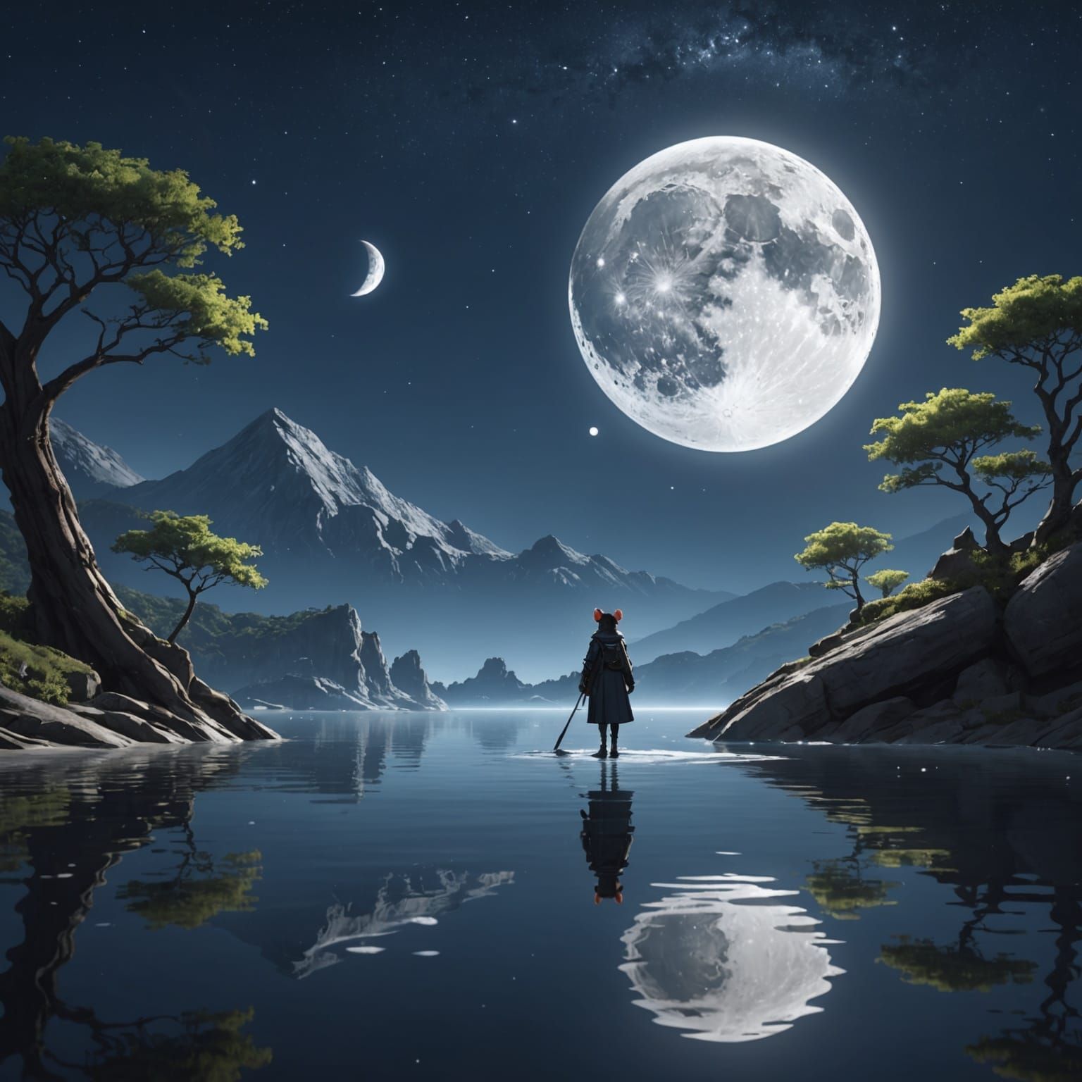 Magical Mouse on the Moon in 3D Anime Style