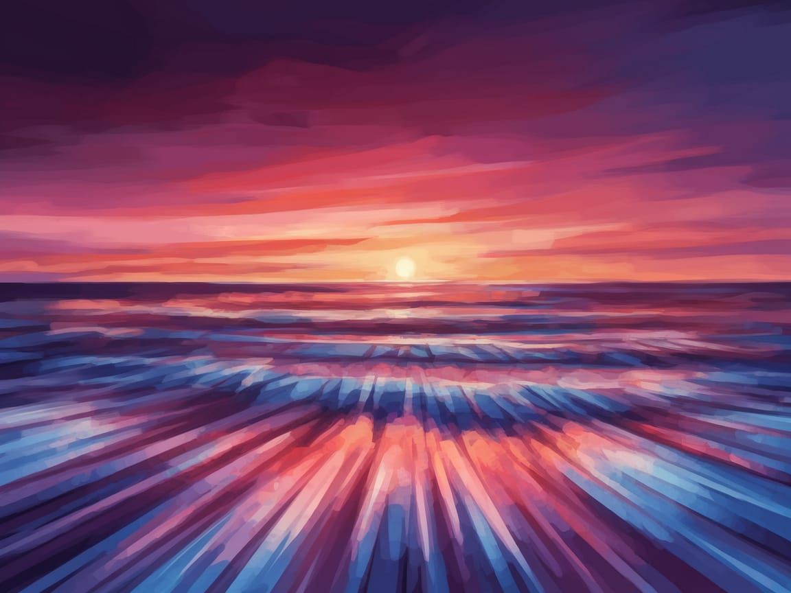 Surreal Sunset Seascape in Vibrant Painterly Style