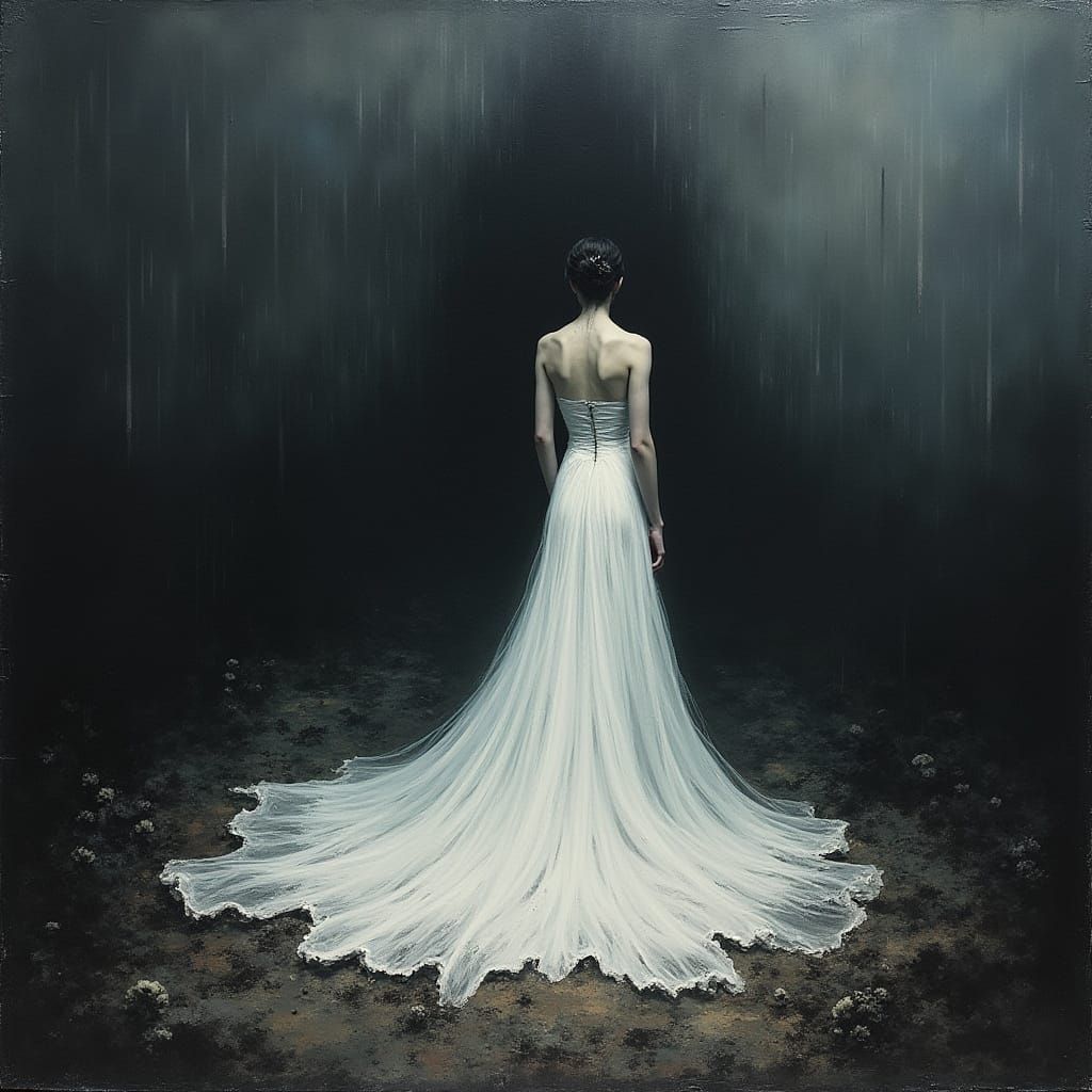 Mystical Lady in a Dark Landscape: Oil Impasto