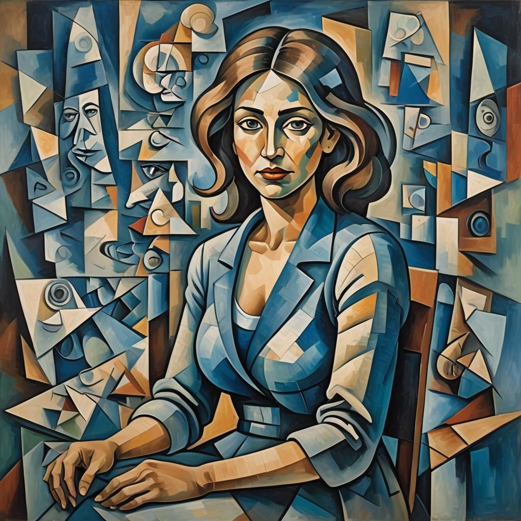 Cubist Woman in Abstract Room, Picasso Style