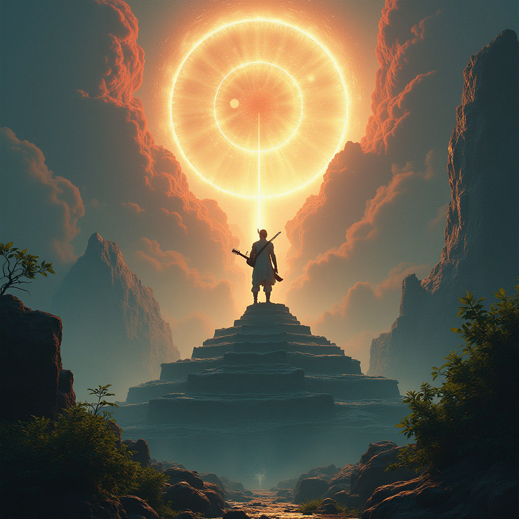 Mystical Warrior Guitarist at Ancient Temple