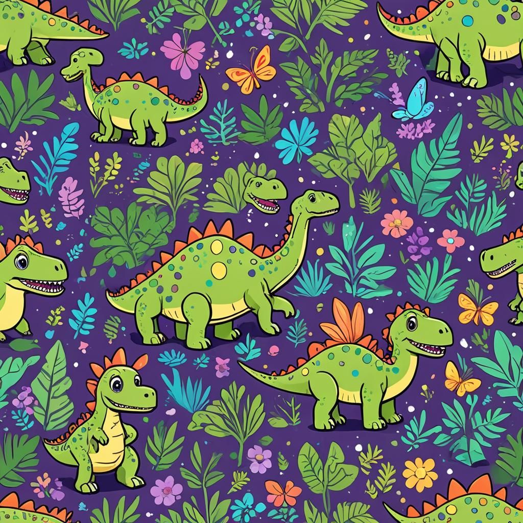 Cheerful Cartoon Dinosaur in Prehistoric Landscape