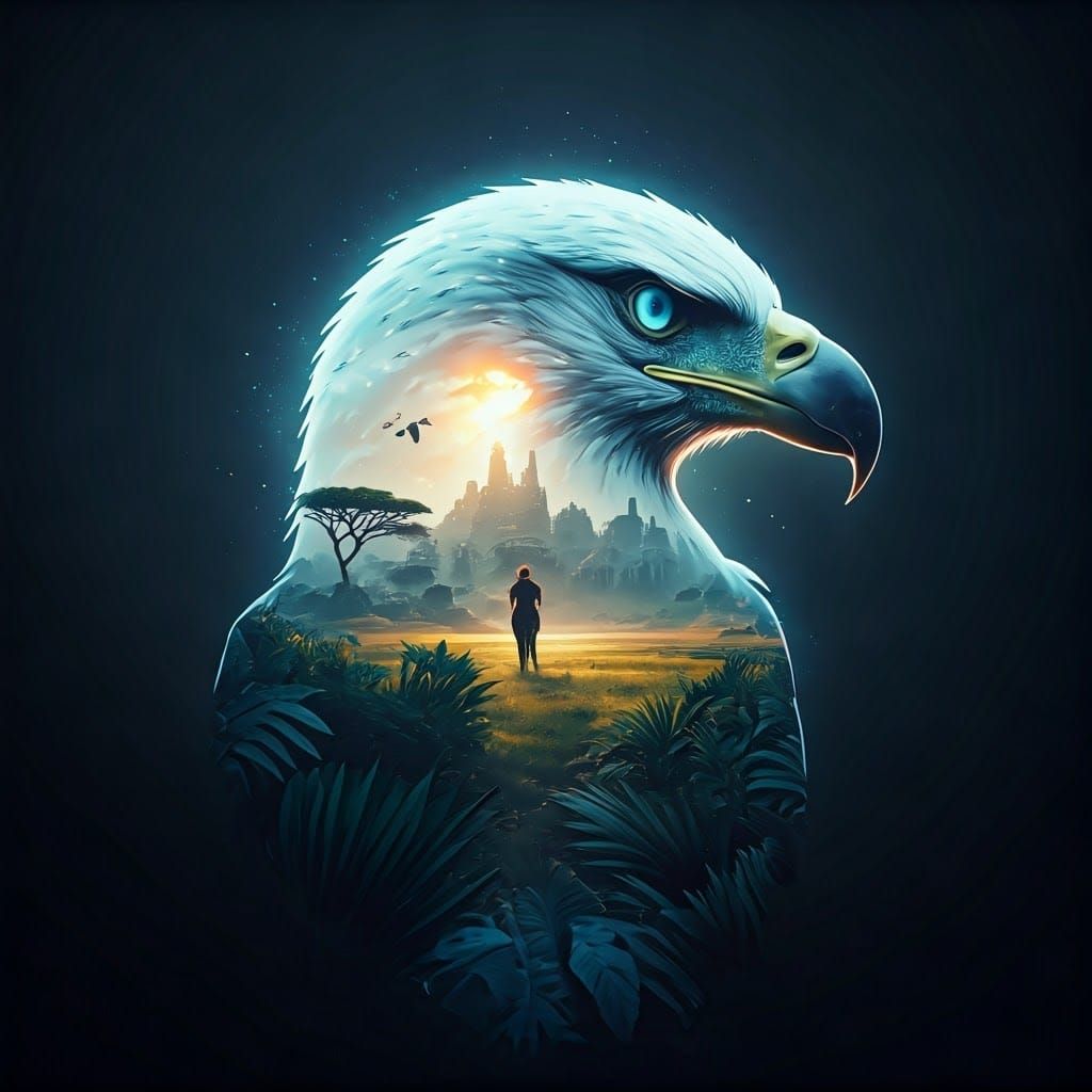 Ethereal Eagle Silhouette in Vibrant African Landscape