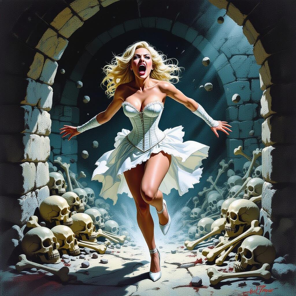 Horror Pulp Illustration: Emma Frost Screams in Dungeon