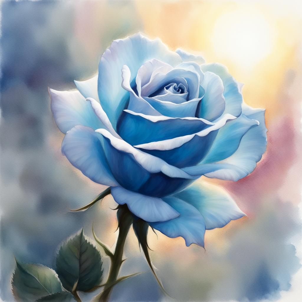 Blue Rose in Pastel Watercolor with Divine Light