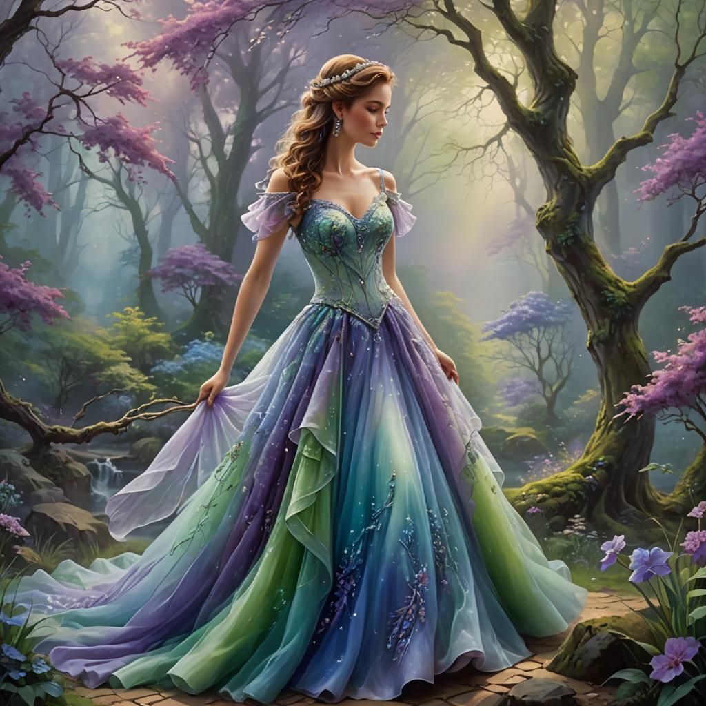 Fantasy Woman in Colorful Wedding Dress