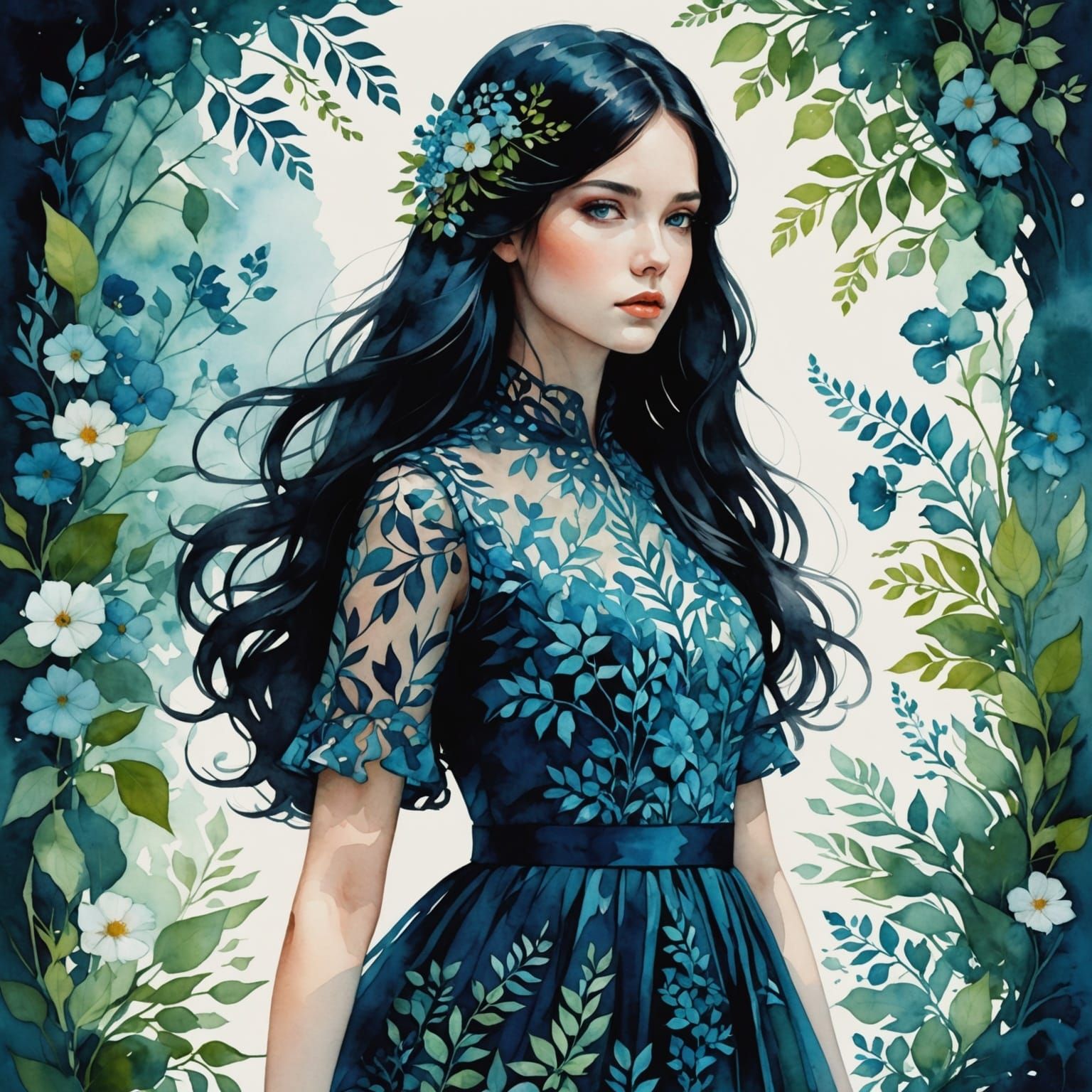 A Watercolor Fantasy of a Girl in a Vibrant Garden