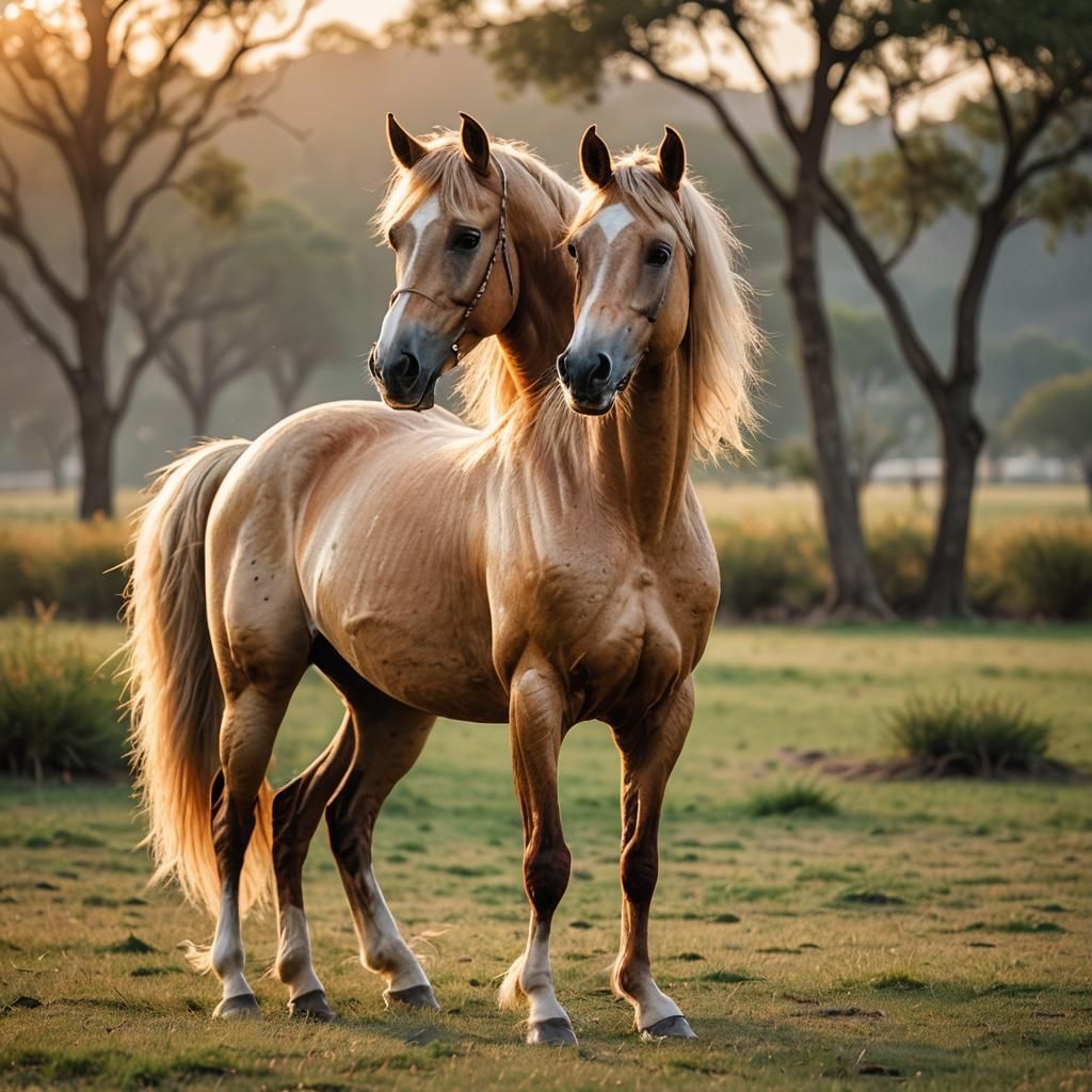 Magnificent Golden Arabian Horse at Sunset