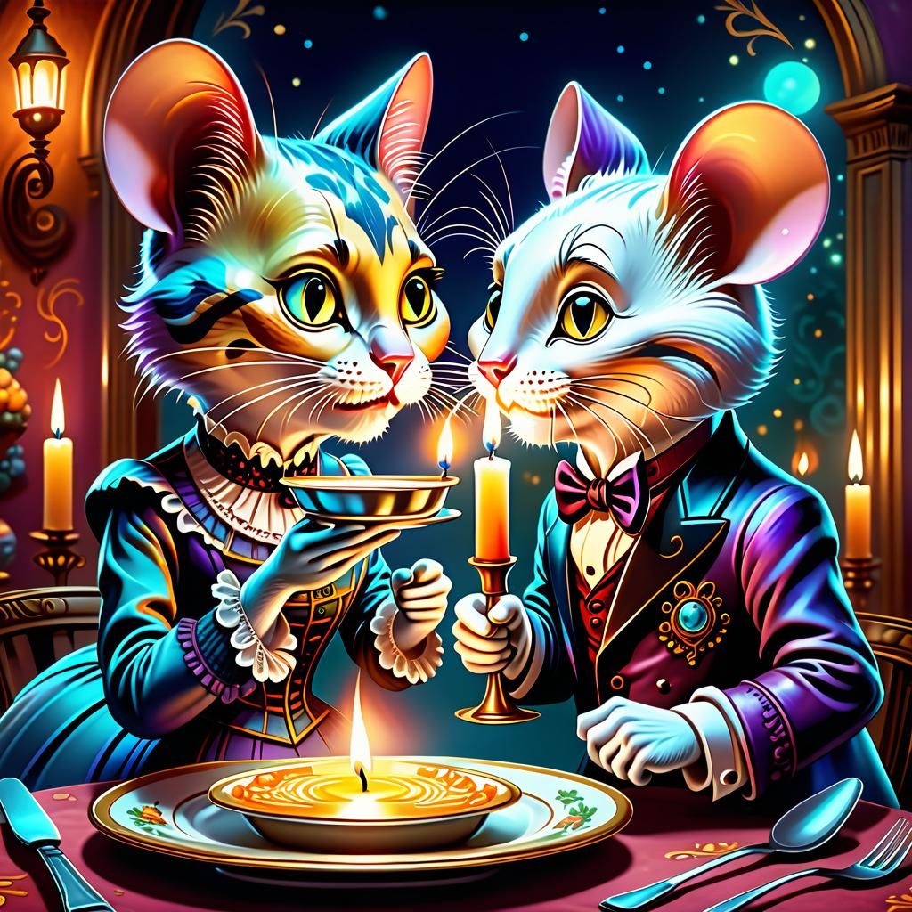 Romantic Cat and Mouse Dinner in Victorian Style