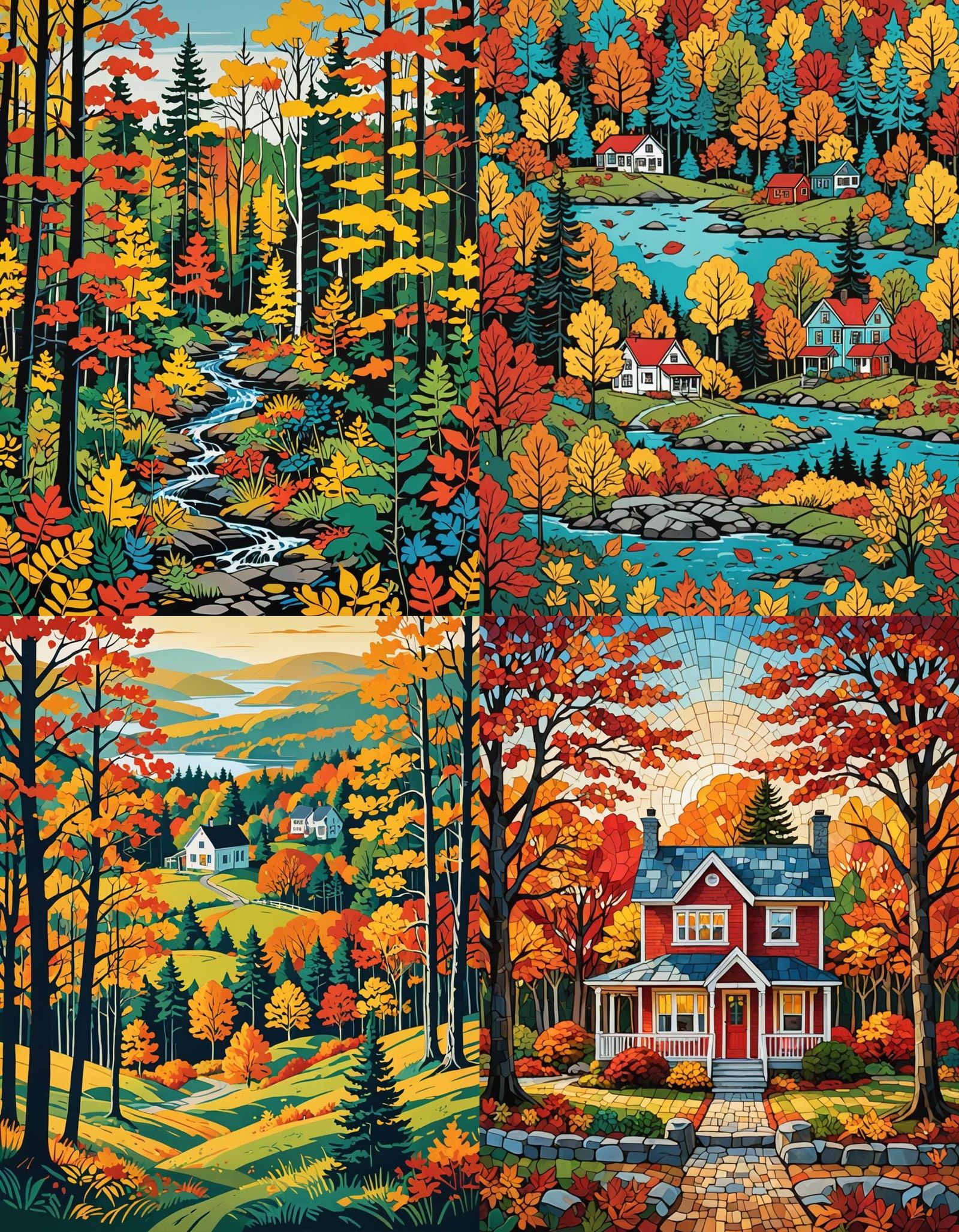 In the style Maudie Lewis a autumn scene of Nova Scotia Scre...