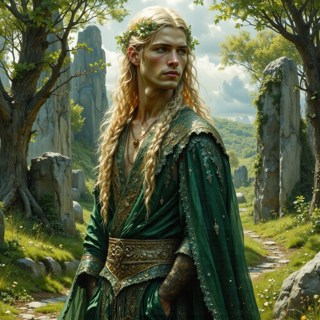 Celtic Druid in Pre-Raphaelite Style