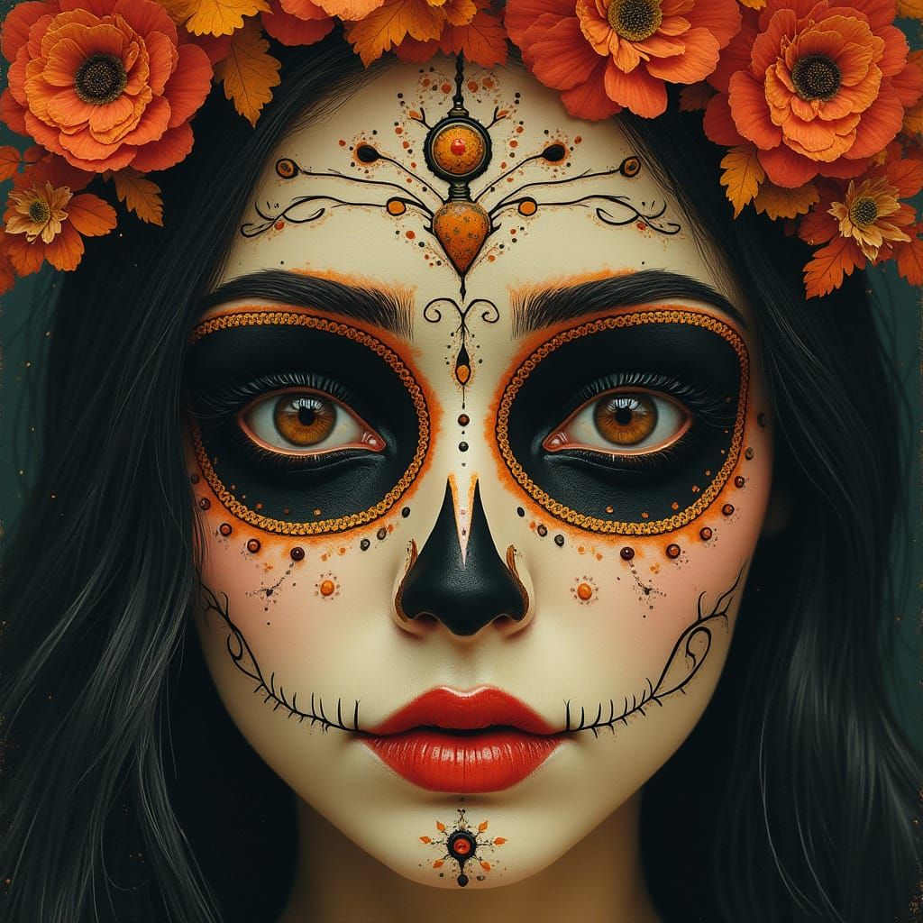 Day of the Dead Makeup in Rotoscoped Découpage Style