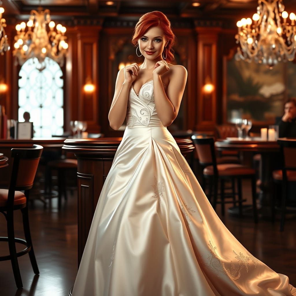 Young Bride in Lavish Reception, Hoop Earrings and White Sat...