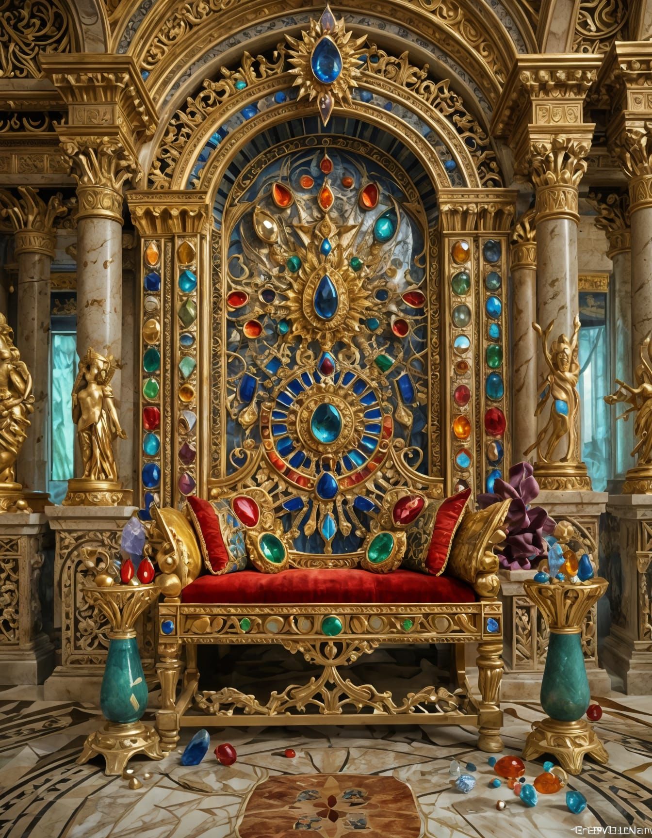 Jewel-Encrusted Throne Room in Surreal Style