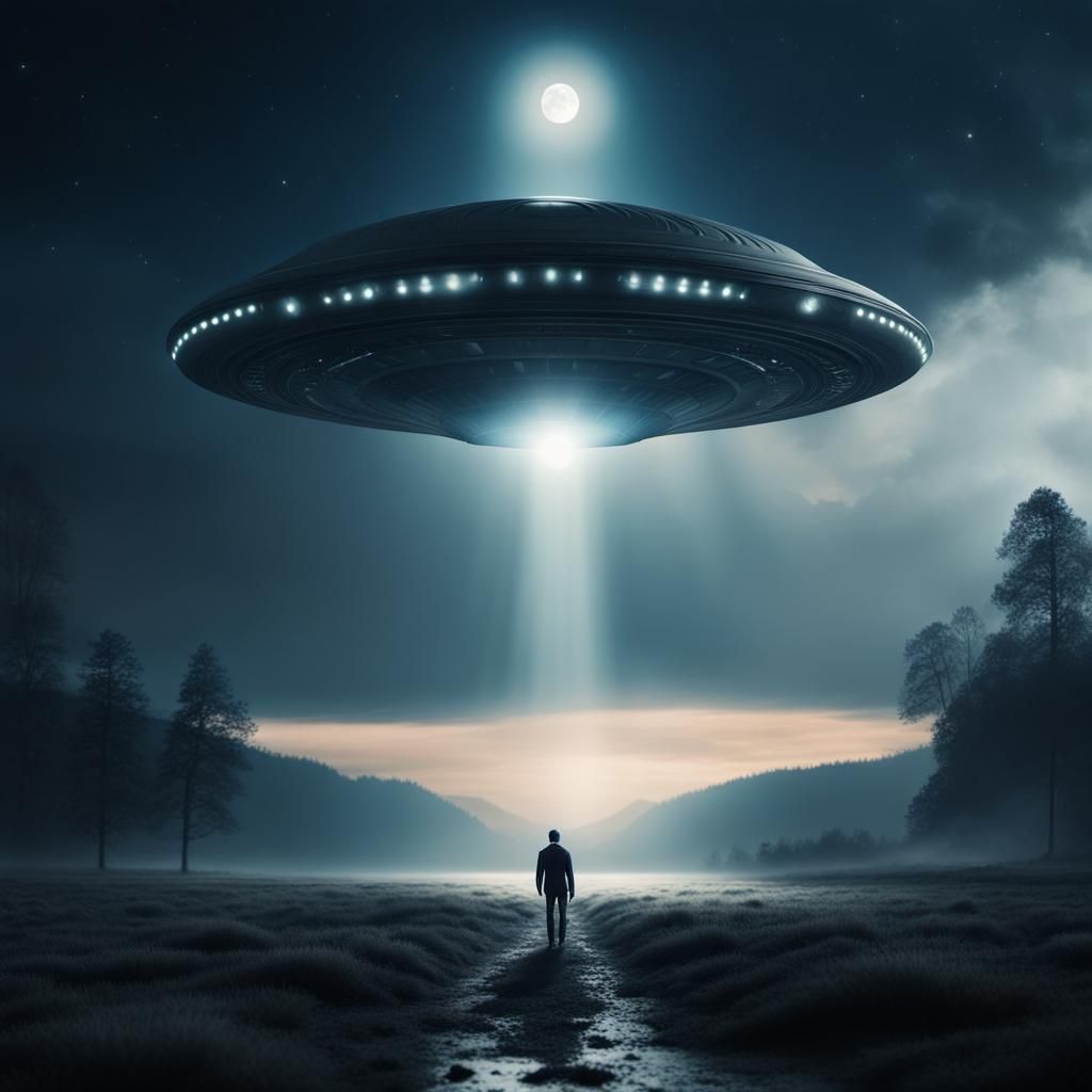 UFO Abduction at Night: A Digital Matte Painting