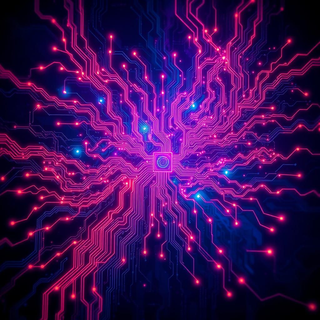 Futuristic Circuit Board Fractals in Neon-Lit Harmony