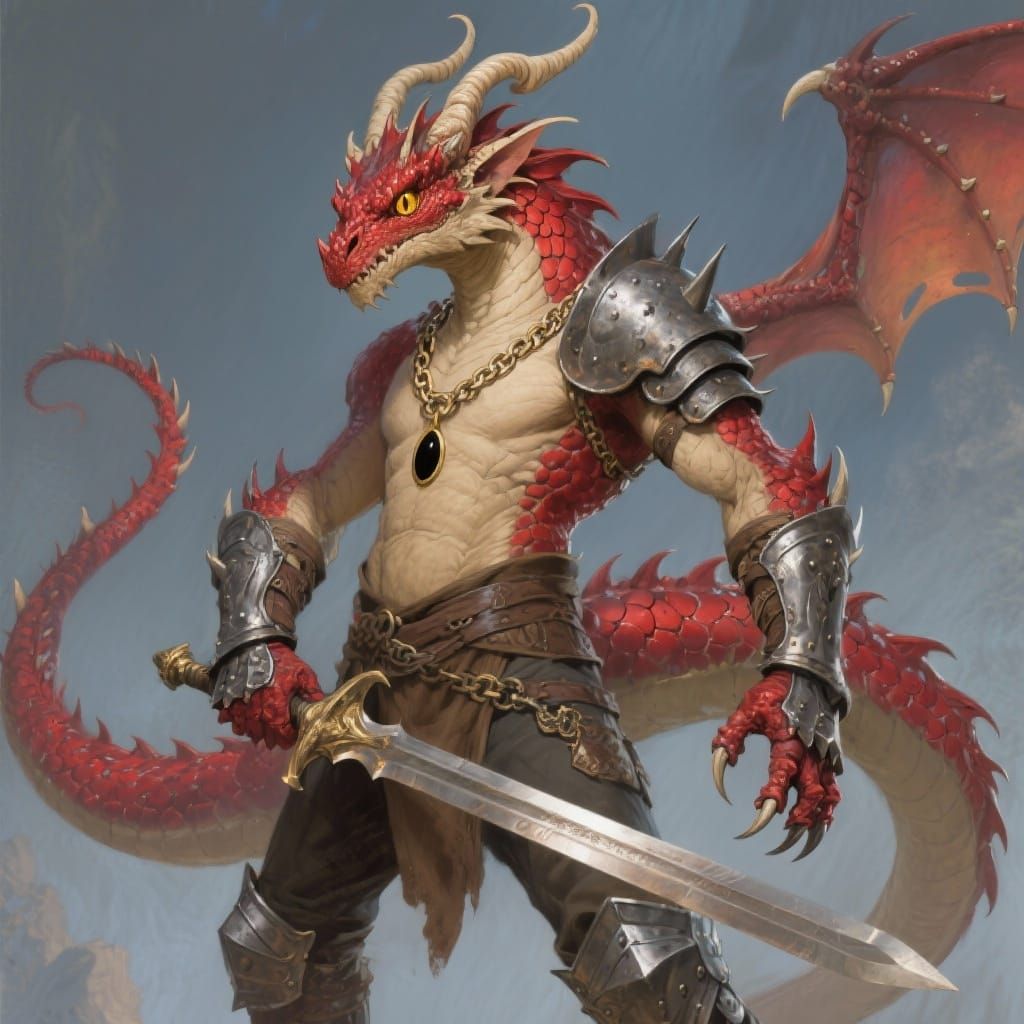 Dragonborn Warrior in Plate Armor with Langschwert