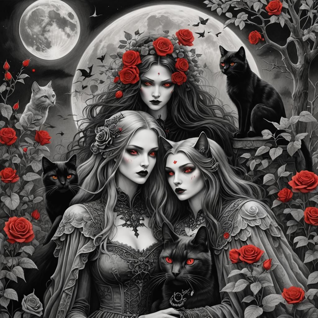 Vampire Princess and Angel in Rose Garden