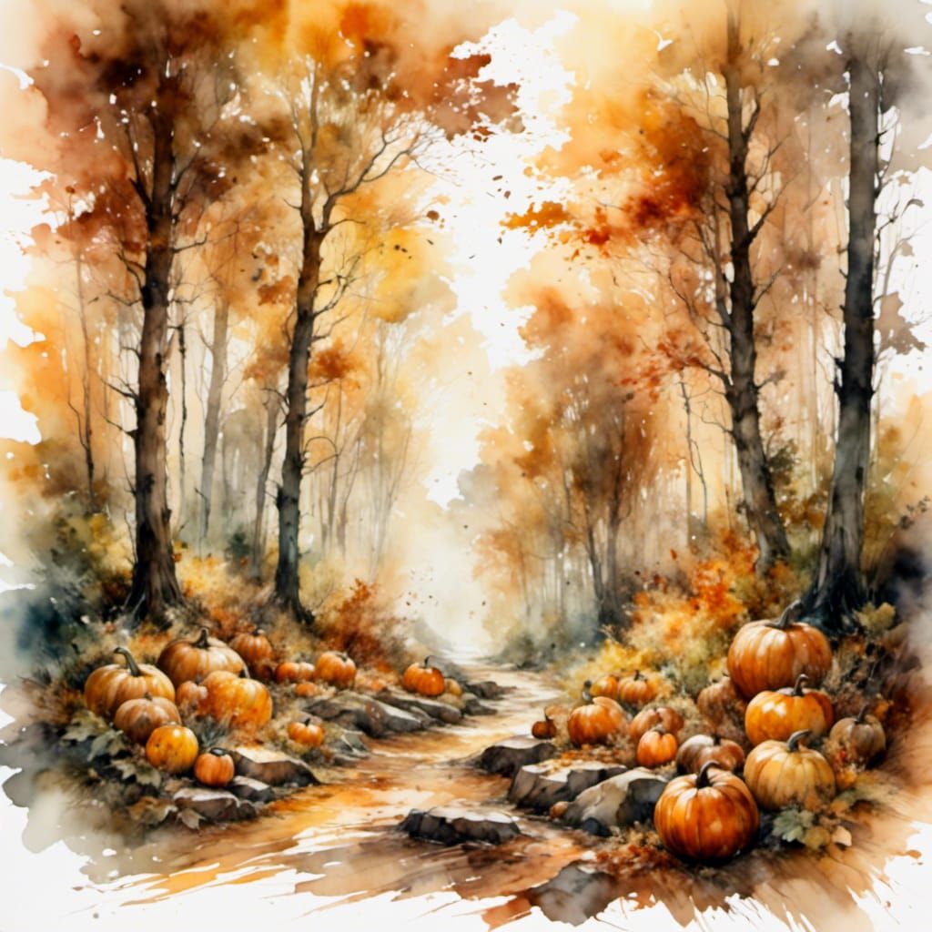 Autumn Woodland Path in Impressionist Style