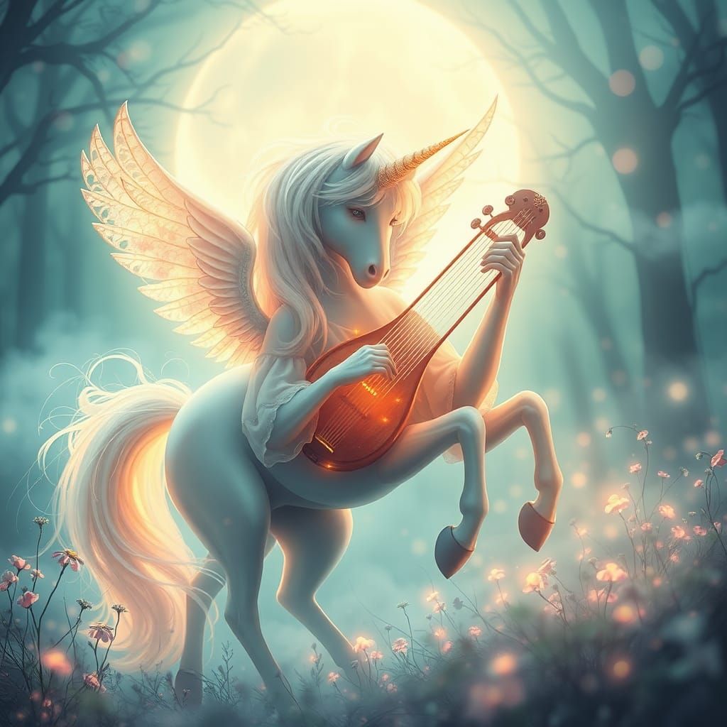 A peaceful scene featuring a magnificent dreamlike centaur p...