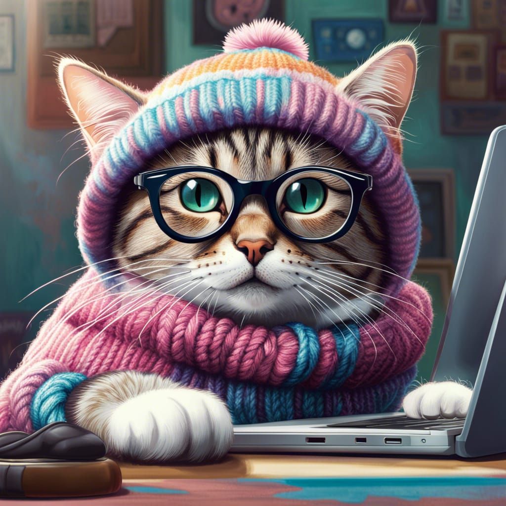 Hyperdetailed Portrait of Hipster Cat in Pastel Colors