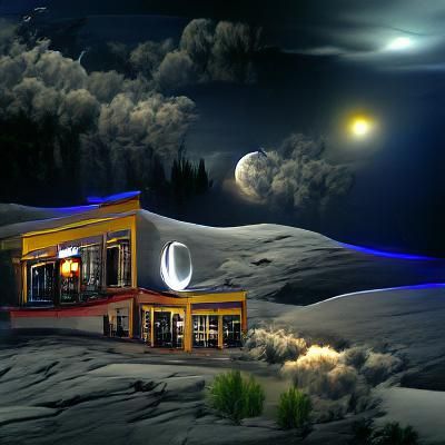 Night Cafe Illuminated by Moon in Matte Painting