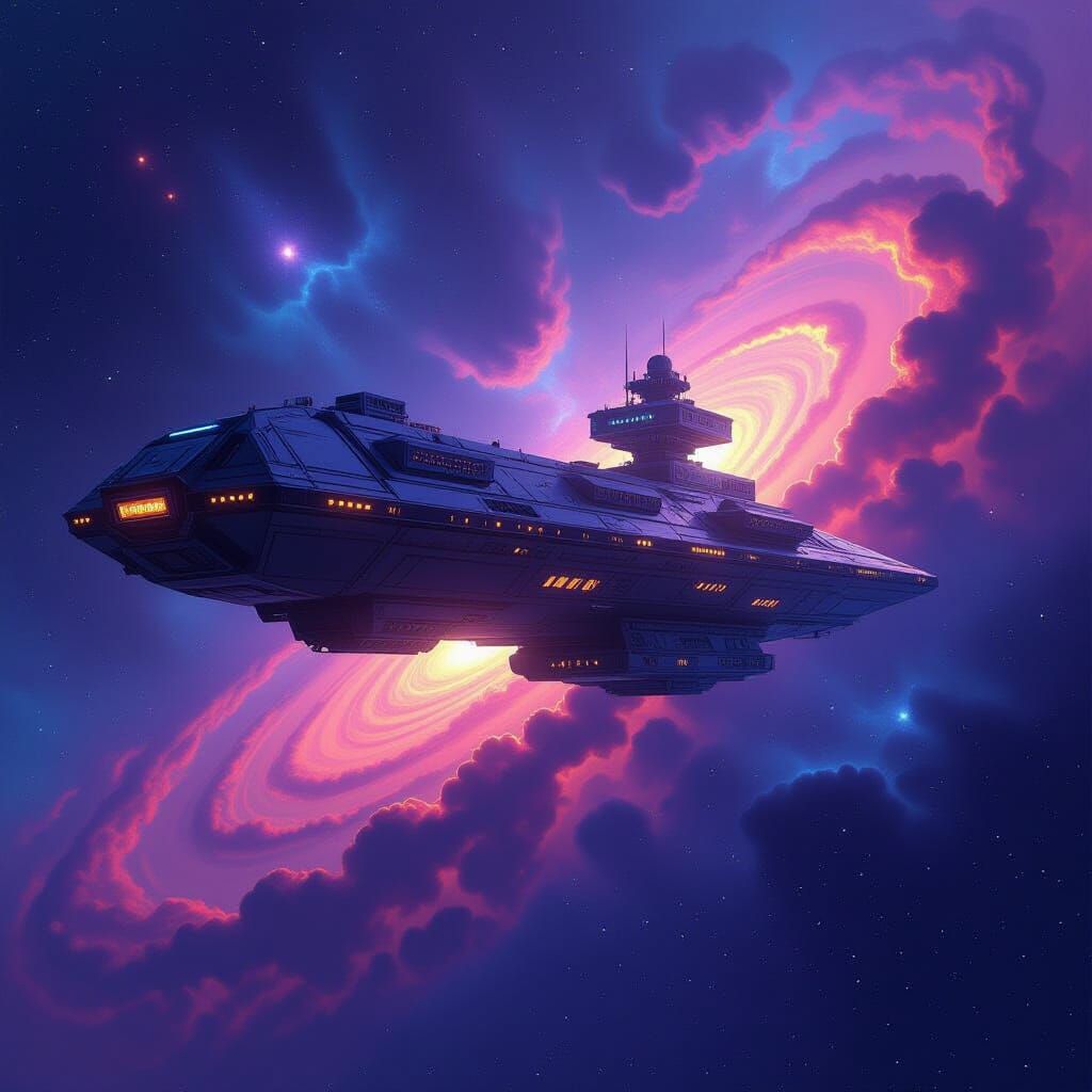 Colossal Space Station in Vibrant Nebula