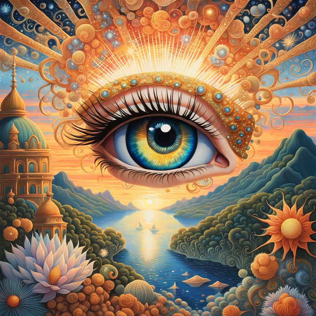 Sparkling Sunset Eye in Klimt Style